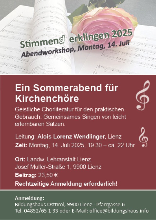 Ein Sommerabend für Kirchenchöre - Abendworkshop im Rahmen der Kirchenmusikwoche 2025
